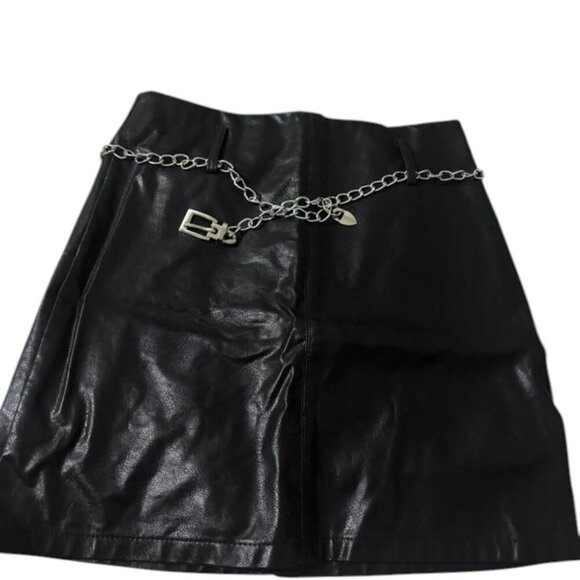 Black leather zip-up dress with chain detail - Picture 1 of 1